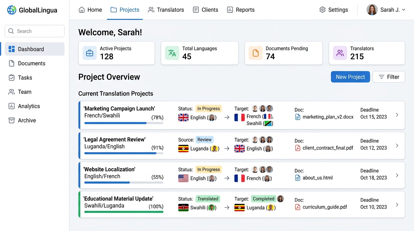 I will translate your website content into French, Swahili, and Luganda